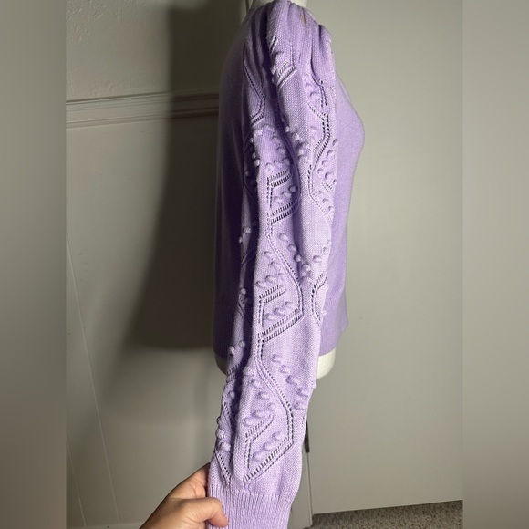 Express Women's Cardigan Bubbles Sweater Puff Sleeve Lavender Cotton size L - Picture 5 of 9